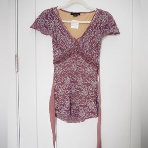 Elegant Vintage Ann Ferriday beaded lace shirt with back tie.